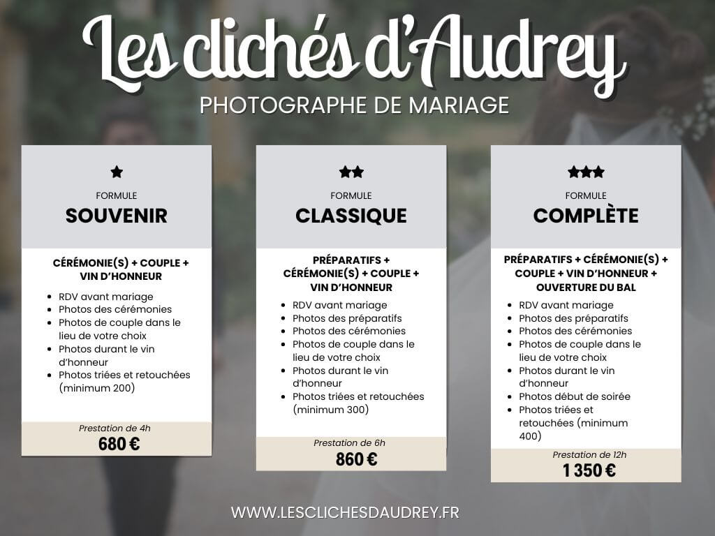 Les formules et les tarifs pour les prestations de mariage 2026